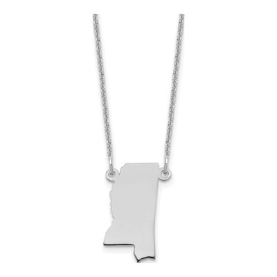 14K White Gold Mississippi State Pendant Necklace