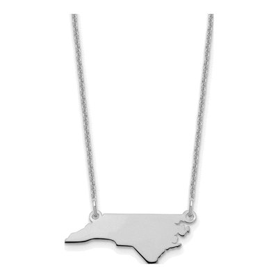14K White Gold North Carolina State Pendant Necklace
