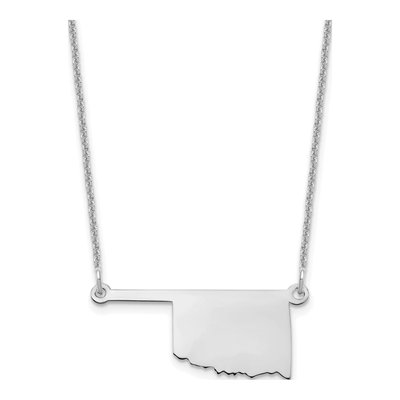 14K White Gold Oklahoma State Pendant Necklace