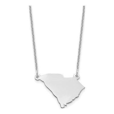 14K White Gold South Carolina State Pendant Necklace
