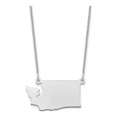 14K White Gold Washington State Pendant Necklace