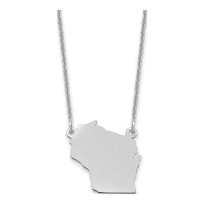 14K White Gold Wisconsin State Pendant Necklace