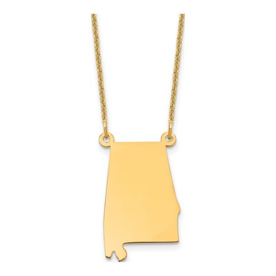 14K Yellow Gold Alabama State Pendant Necklace