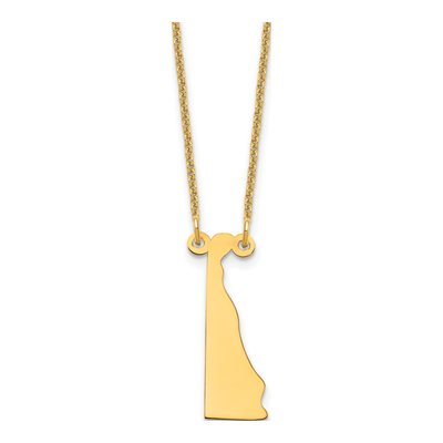 14K Yellow Gold Delaware State Pendant Necklace