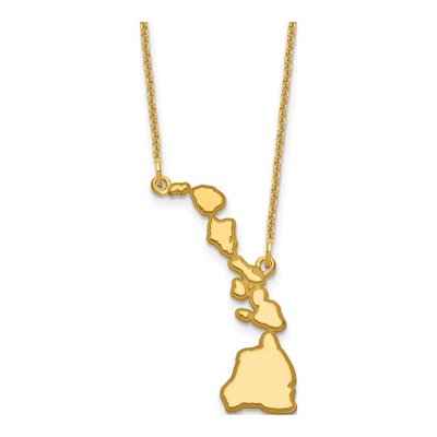 14K Yellow Gold Hawaii State Pendant Necklace