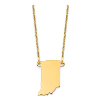 14K Yellow Gold Indiana State Pendant Necklace
