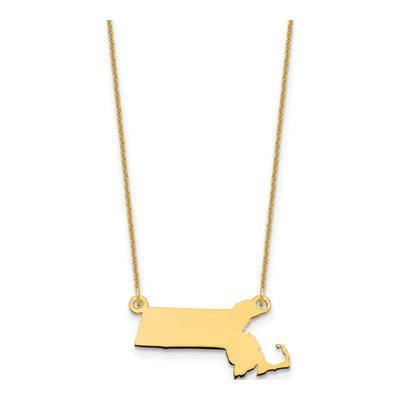 14K Yellow Gold Massachusetts State Pendant Necklace