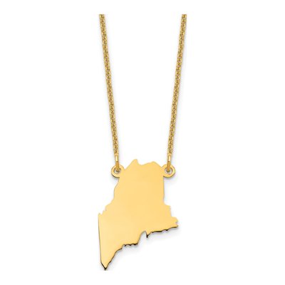14K Yellow Gold Maine State Pendant Necklace