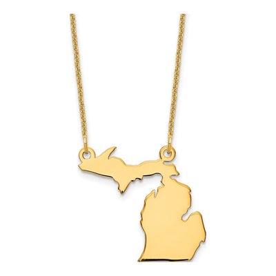 14K Yellow Gold Michigan State Pendant Necklace