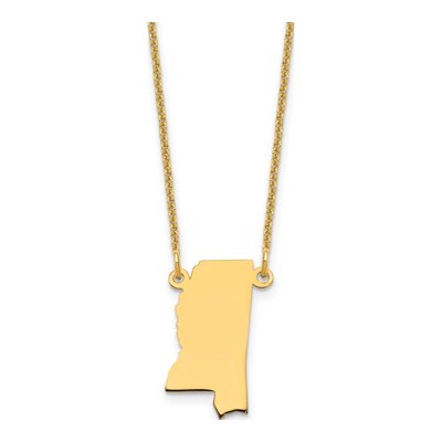14K Yellow Gold Mississippi State Pendant Necklace