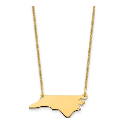 14K Yellow Gold North Carolina State Pendant Necklace