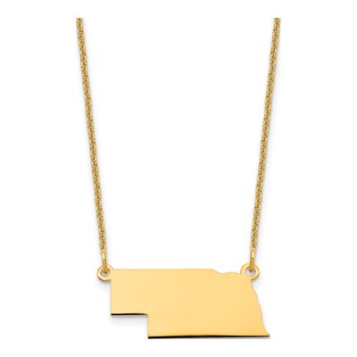14K Yellow Gold Nebraska State Pendant Necklace