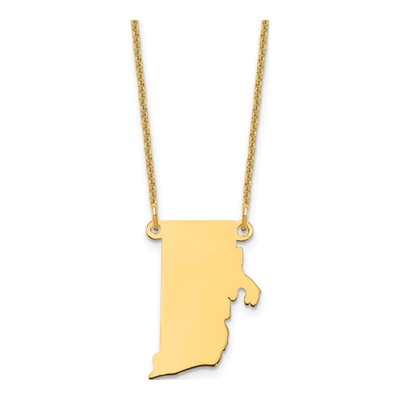 14K Yellow Gold Rhode Island State Pendant Necklace