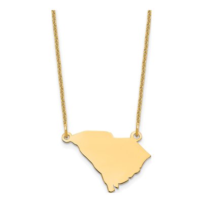 14K Yellow Gold South Carolina State Pendant Necklace