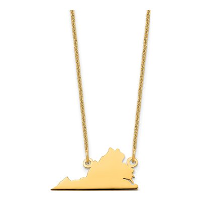 14K Yellow Gold Virginia State Pendant Necklace