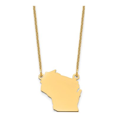 14K Yellow Gold Wisconsin State Pendant Necklace