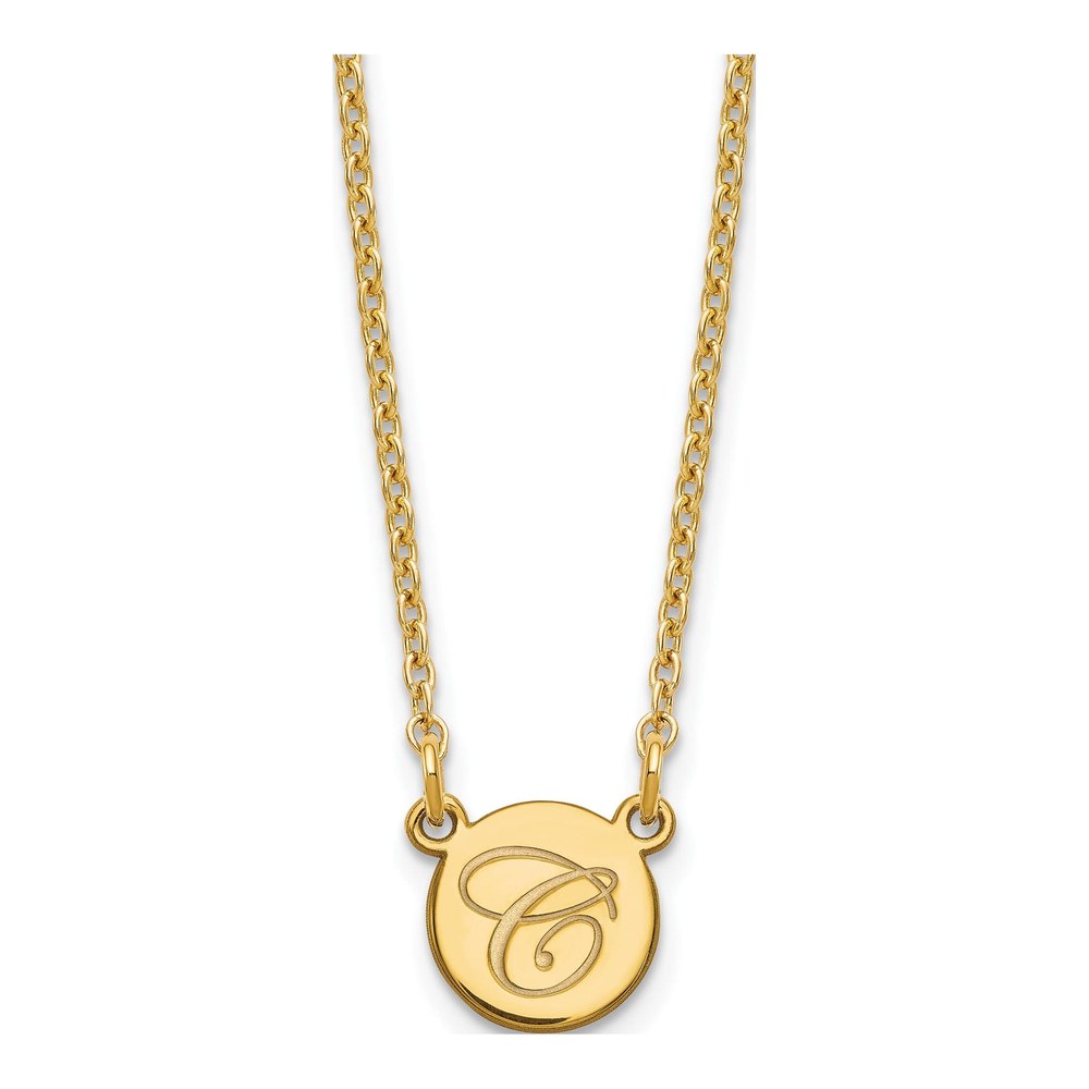 Sterling Silver/gold-Plated Small Circle With Script Initial Necklace with Lobster Clasp