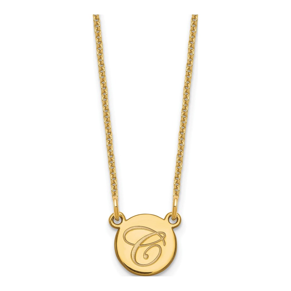 14K Yellow Gold Script Initial Circle Necklace