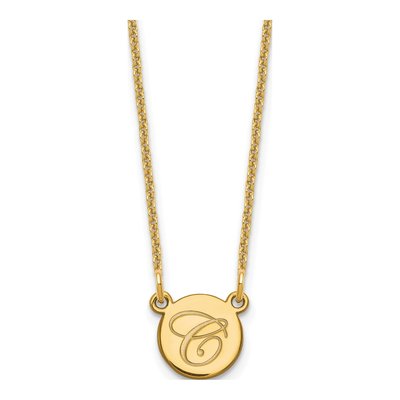 14K Yellow Gold Script Initial Circle Necklace