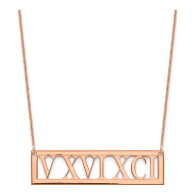 14K Rose Gold Roman Numeral Bar Necklace