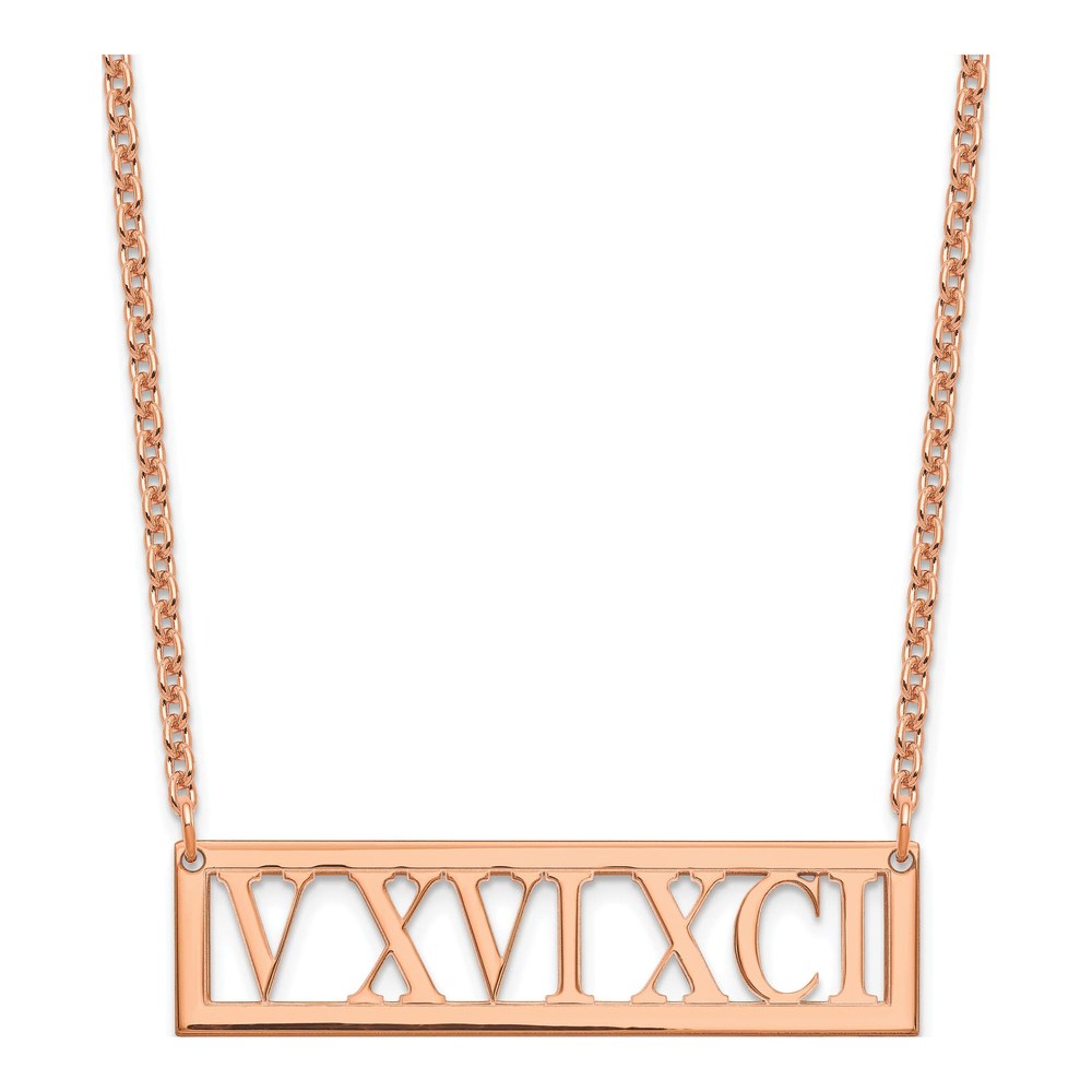 Rose Gold-Plated Sterling Silver Roman Numeral Bar Necklace