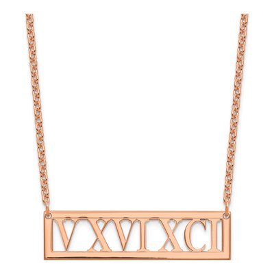 Rose Gold-Plated Sterling Silver Roman Numeral Bar Necklace