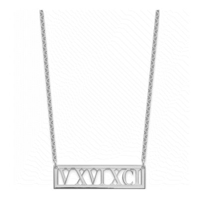 Sterling Silver Personalized Roman Numeral Bar Necklace – view 2