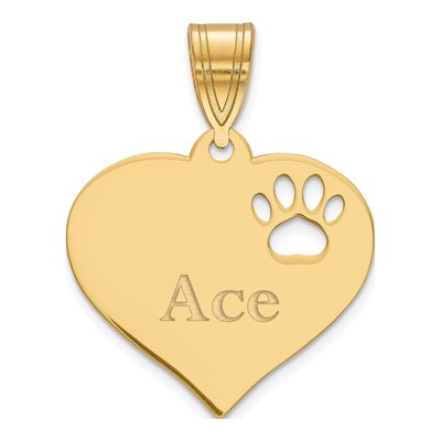 Gold-Plated Sterling Silver Personalized Heart Paw Print Pendant