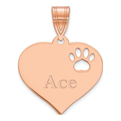 14K Rose Gold Personalized Heart Paw Print Pendant