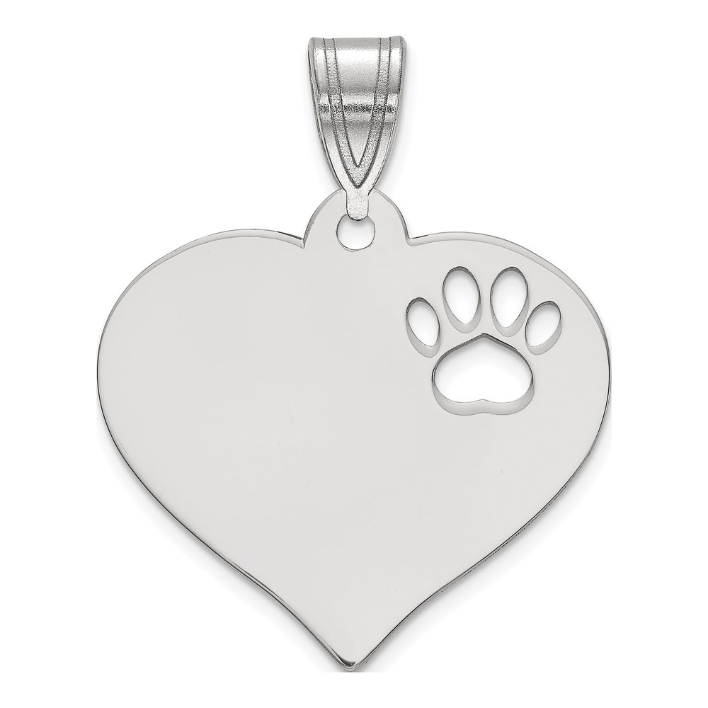 Sterling Silver Silver/Rhodium-Plated Heart With Cut Out Paw Print Pendant