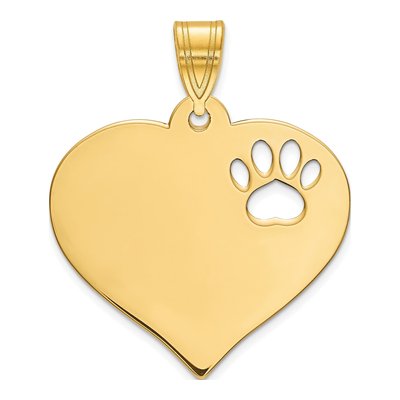 Gold-Plated Sterling Silver Heart Paw Print Pendant