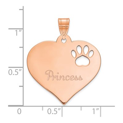14K Rose Gold Personalized Name Paw Print Heart Pendant – view 2