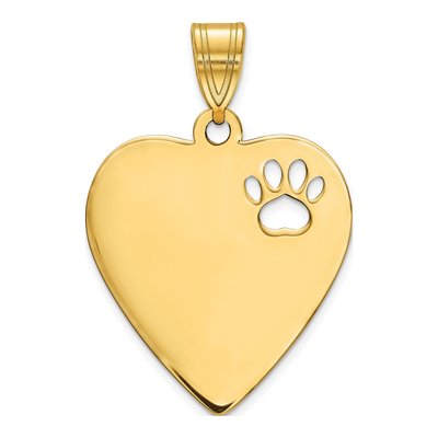 Gold-Plated Sterling Silver Paw Print Heart Pendant