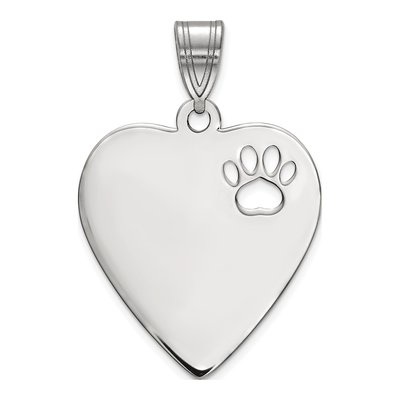 Sterling Silver Heart Paw Print Pendant