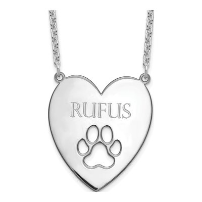 Sterling Silver Heart Paw Print Necklace