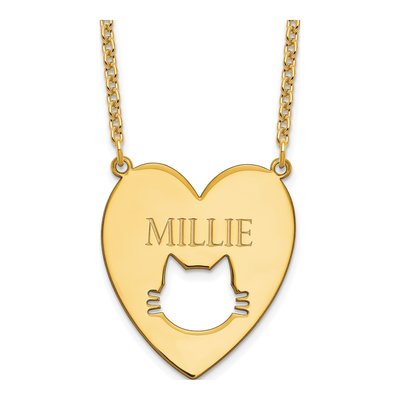 Gold-Plated Sterling Silver Heart Cat Face Necklace