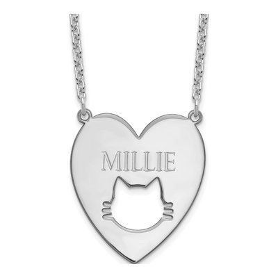 Sterling Silver Cat Face Heart Necklace