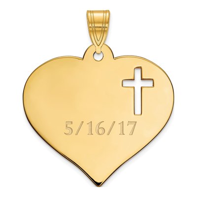 Gold-Plated Sterling Silver Personalized Heart Cross Pendant