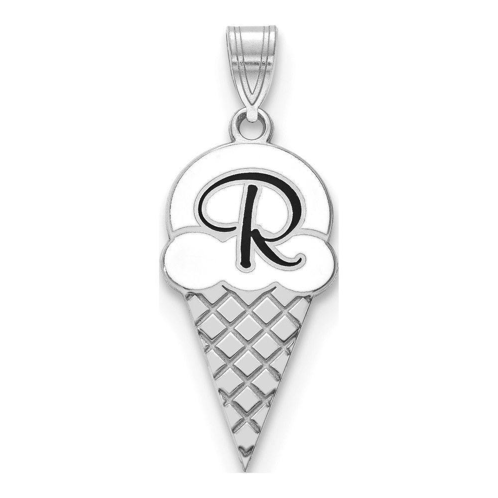Sterling Silver/rhodium-Plated Enameled Initial Ice Cream Cone Pendant