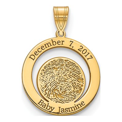 Gold-Plated Sterling Silver Personalized Fingerprint Date Pendant