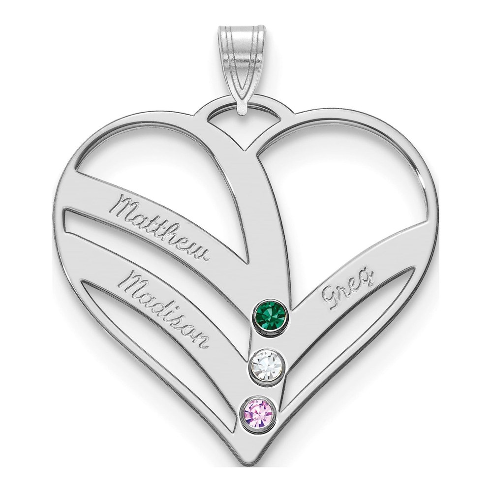 14K White Gold 3-Name Heart Pendant with Birthstones