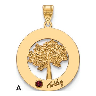 14K Yellow Gold Family Tree Birthstone Pendant