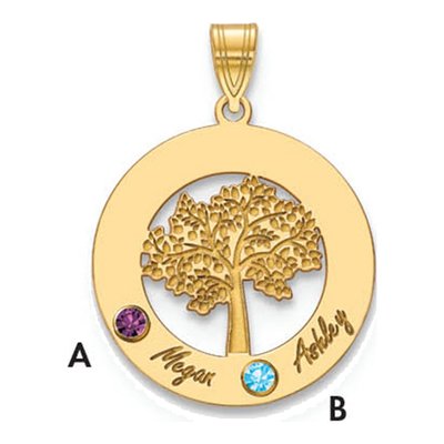 Gold-Plated Sterling Silver Family Tree Circle Pendant