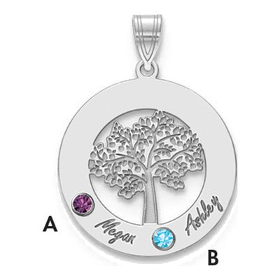 Sterling Silver Personalized Family Tree Circle Pendant