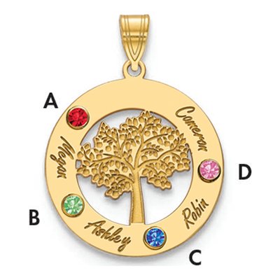 Gold-Plated Sterling Silver Family Tree Circle Pendant