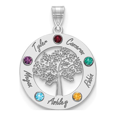 14K White Gold Family Tree Circle Pendant – view 2