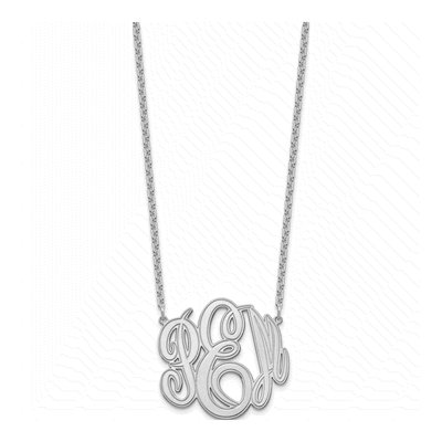 Sterling Silver Etched Monogram Pendant Necklace – view 2