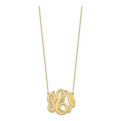 14K Yellow Gold Etched Monogram Pendant Necklace – view 2