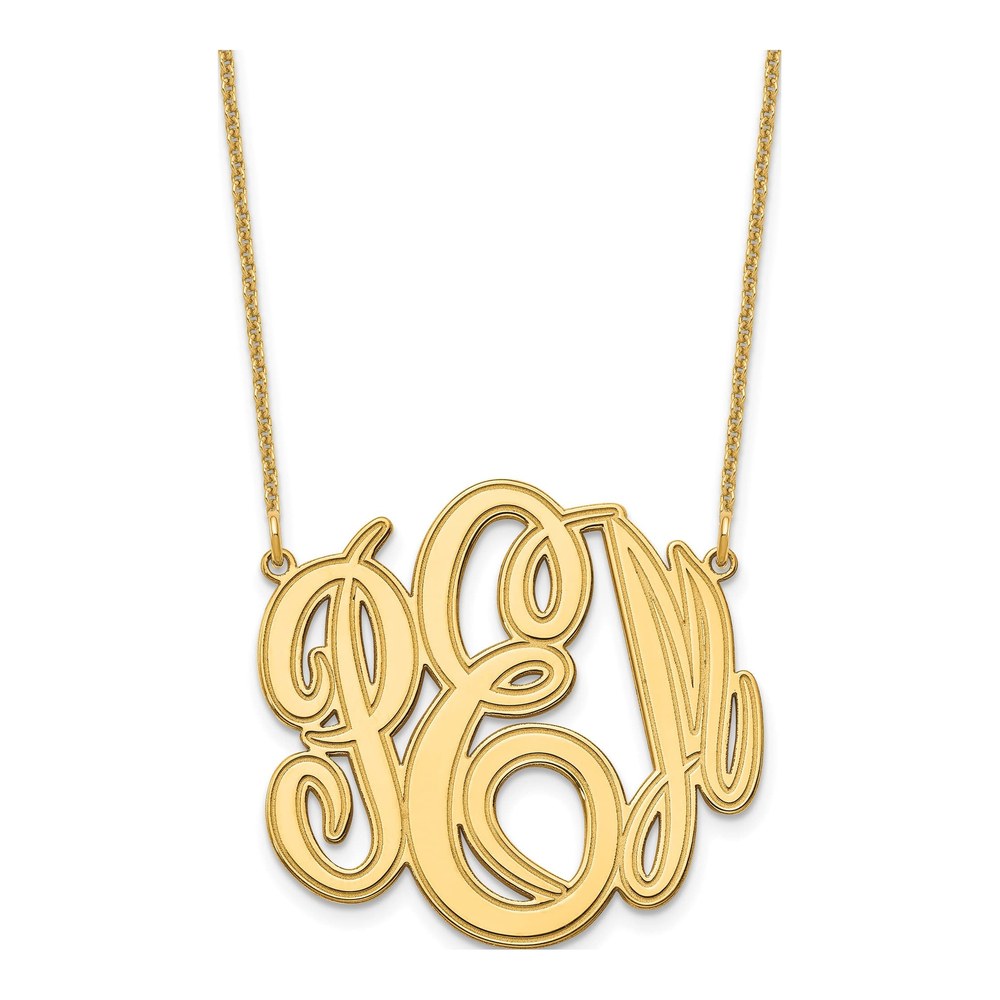14K Yellow Gold Etched Monogram Pendant Necklace