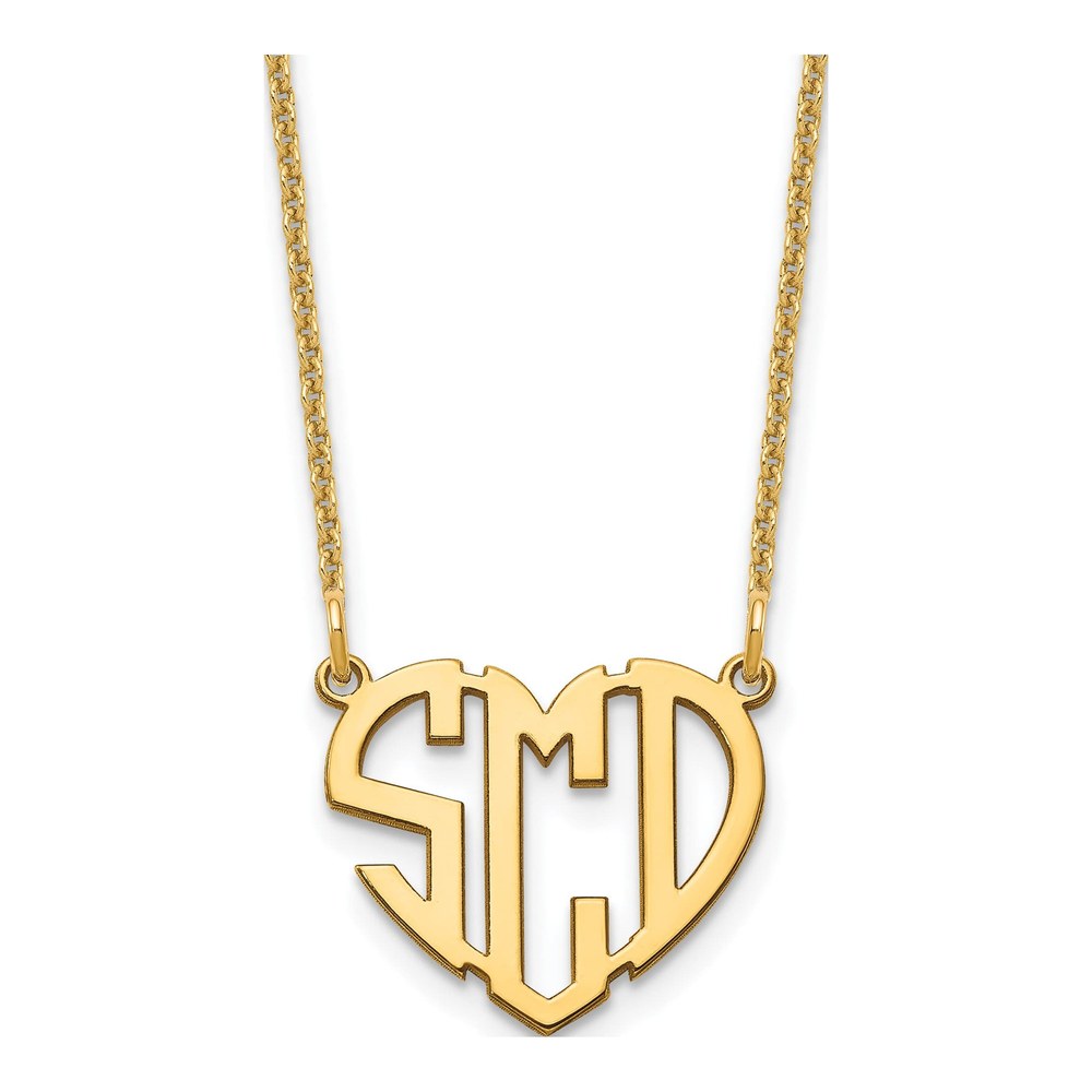 14K Yellow Gold Heart Monogram Pendant Necklace